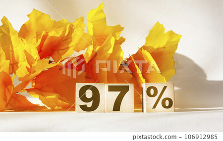 97 percent on wooden cubes and a white plate with orange foliage. Belarus, elections 97 percent on wooden cubes and a white plate with orange foliage. Belarus, elections 106912985