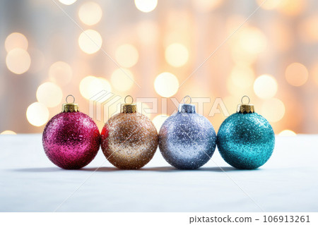 Christmas decorations colorful vivid balls on snow 106913261