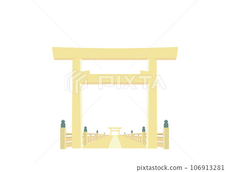 Ise Grand Shrine Uji Bridge and torii gate illustration 106913281