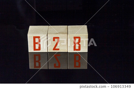 Acronym B2B- Business to Business. Wooden small cubes with letters isolated on black background Acronym B2B- Business to Business. Wooden small cubes with letters isolated on black background 106913349