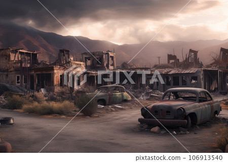 Burned car in the city after russian terrorists attack 106913540