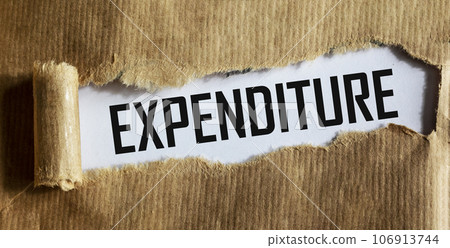 The word EXPENDITURE written on torn brown paper. Business concept 106913744
