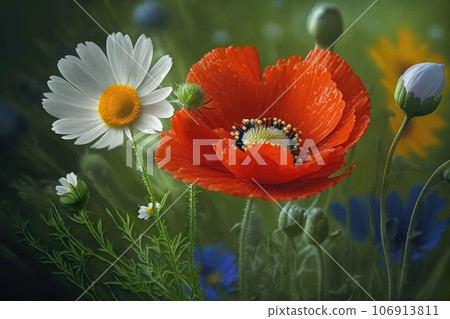 Daisy and poppy flowers Generative AI 106913811