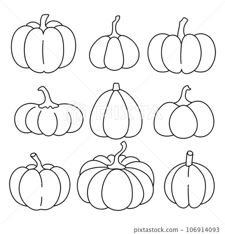 Set of pumpkin silhouettes. Vector illustration, Halloween traditional decorative element. Black pumpkin silhouette sketch. 106914093