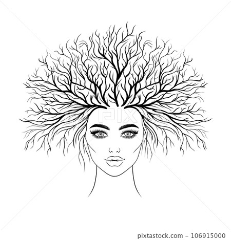 Woman with a growing tree on her head. 106915000