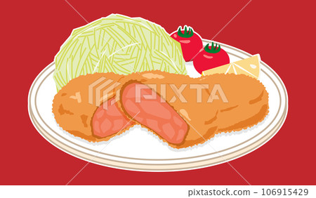 白色邊框的盤子上的火腿肉排 106915429