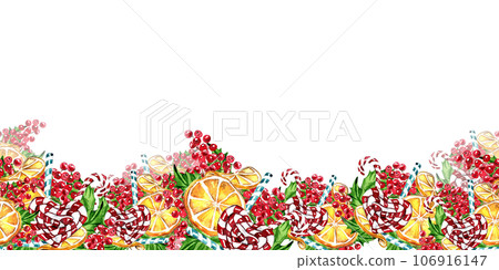 Horizontal seamless background for Christmas and New Year. Watercolor hand drawn illustration for cards, backgrounds, scrapbooking and your design. Perfect for wedding invitation. 106916147