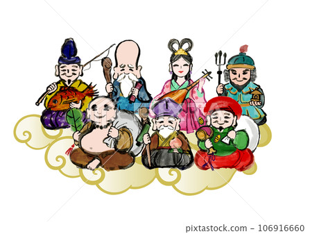 手繪日式插畫七福神 手繪日式插畫七福神 106916660