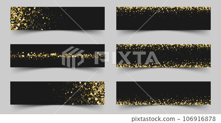 Set of horizontal black banners with gold glitter effect. Gold dust. Merry Christmas and Happy New Year invitation template. Set of horizontal black banners with gold glitter effect. Gold dust. Merry Christmas and Happy New Year invitation template. 106916878