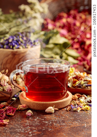 Herbal tea and a mix of various dried medicinal plants and herbs. Herbal tea and a mix of various dried medicinal plants and herbs. 106917453