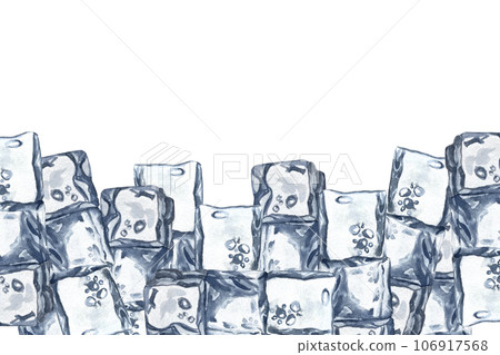 Watercolor ice cubes background, crystal ice blocks frame, isolated border of blue transparent frozen water cubes. Winter background. Watercolor ice cubes background, crystal ice blocks frame, isolated border of blue transparent frozen water cubes. Winter background. 106917568