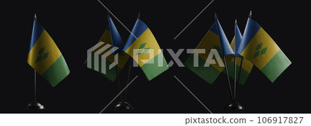 Small national flags of the Saint Vincent on a black background Small national flags of the Saint Vincent on a black background 106917827
