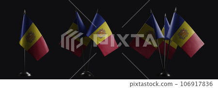 Small national flags of the Andorra on a black background 106917836