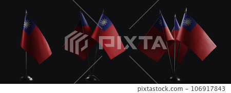 Small national flags of the Taiwan on a black background 106917843