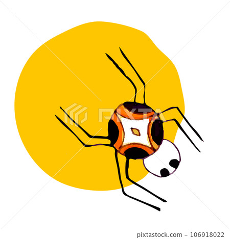 Cartoon spider and yellow moon. Vector illustration. Design element in Halloween theme. 106918022