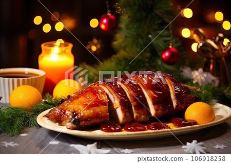 Festive baked turkey Festive baked turkey 106918258