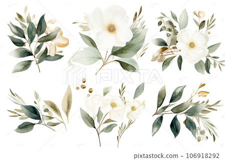 botanical watercolor design with flowers and leaves 106918292