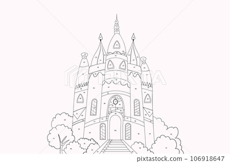 Coloring page for kids with castle, palace. Color by numbers. Coloring book. Vector illustration. Mathematics educational children game Coloring page for kids with castle, palace. Color by numbers. Coloring book. Vector illustration. Mathematics educational children game 106918647