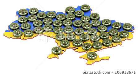 Ukrainian map with mines, 3D rendering Ukrainian map with mines, 3D rendering 106918671