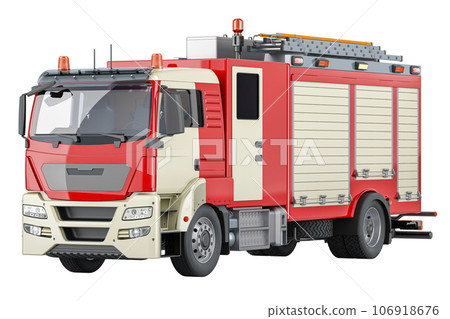 Fire engine, fire truck or fire lorry, 3D rendering Fire engine, fire truck or fire lorry, 3D rendering 106918676