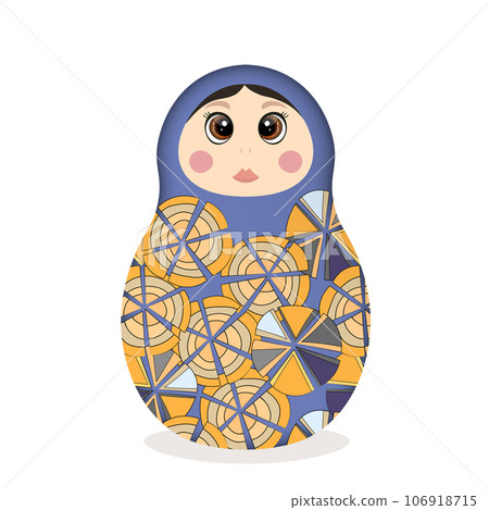 Russian Matryoshka. Traditional Russian folklore dolls with big eyes and lips. Babushka doll with hohloma, traditional painted floral pattern. Hand drawn vector illustration 106918715