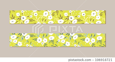 Vector illustration of a set of decorative ribbon stripes. Masking tape, satin or corsage, grssgrain tape, adhesive tapes for frames, scrapbooking. Packing patterned ribbons with foral ornament Vector illustration of a set of decorative ribbon stripes. Masking tape, satin or corsage, grssgrain tape, adhesive tapes for frames, scrapbooking. Packing patterned ribbons with foral ornament 106918721