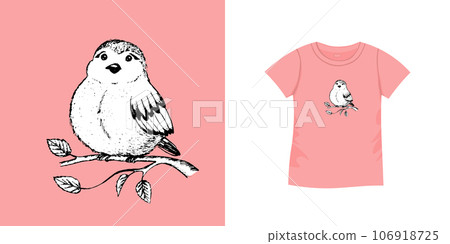 T-shirt with bird pattern. Women jersey, sport uniform kit, short fashion top, round neck blouse. Sketch Illustration. Template mock up T-shirt with bird pattern. Women jersey, sport uniform kit, short fashion top, round neck blouse. Sketch Illustration. Template mock up 106918725