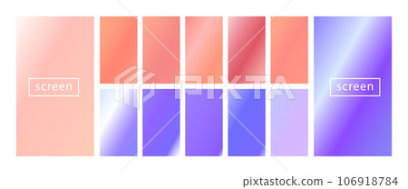 Mobile screen lock display collection of colorful backgrounds in trendy neon colors. Modern screen vector design for mobile app. Soft color abstract pastel holographic gradients. Swatches for design 106918784