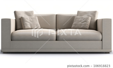 Gray colored leather sofa with pillows, isolated on a white background. Gray colored leather sofa with pillows, isolated on a white background. 106918823