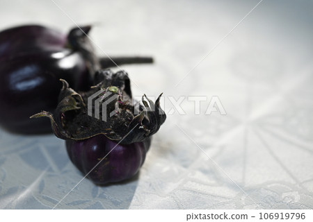 Strange and cute eggplants grown in a home garden Strange and cute eggplants grown in a home garden 106919796