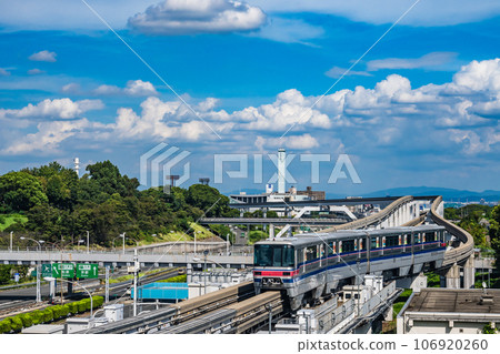 Monorail arriving at Expo Kinen Koen Station Monorail arriving at Expo Kinen Koen Station 106920260