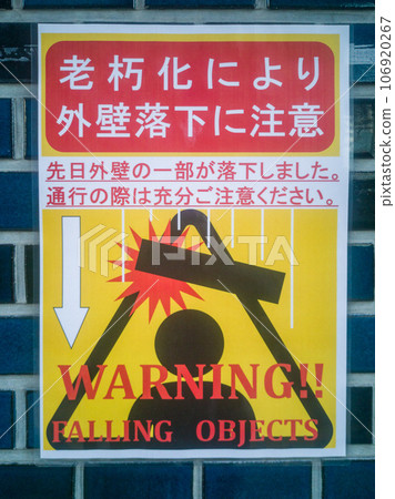 Warning message warning against falling on external walls 106920267