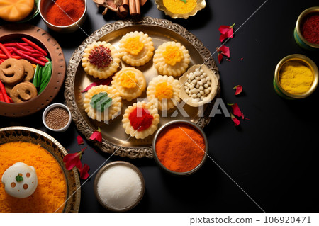 Diwali celebration with space for text or greetings. Copy space and Diwali concept. 106920471