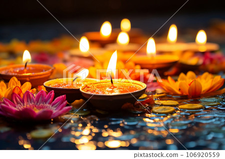 Diwali celebration with customizable space for text or greetings. Copy space and Diwali concept. 106920559