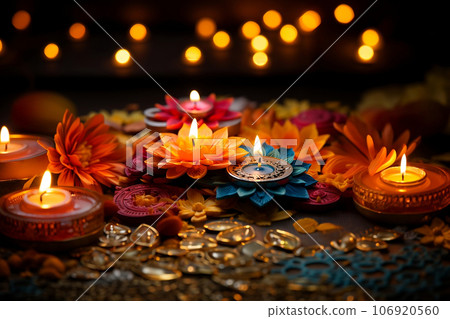 Diwali celebration with customizable space for text or greetings. Copy space and Diwali concept. 106920560