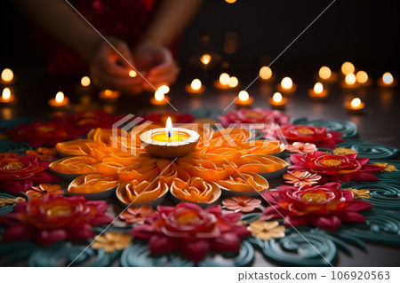 Diwali celebration with customizable space for text or greetings. Copy space and Diwali concept. 106920563