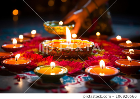 Diwali celebration with customizable space for text or greetings. Copy space and Diwali concept. 106920566