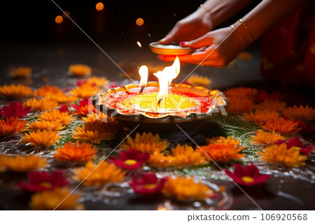 Diwali celebration with space for text or greetings. Copy space and Diwali concept. 106920568