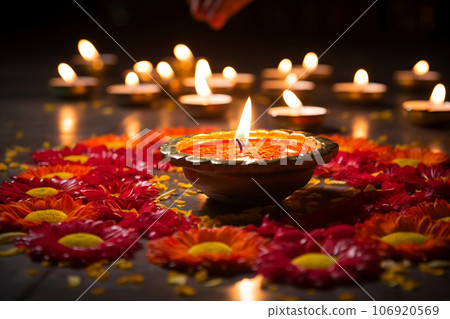 Diwali celebration with space for text or greetings. Copy space and Diwali concept. 106920569