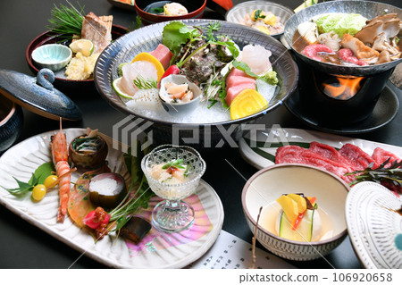 A gorgeous kaiseki course with seasonal colors and presentation. A gorgeous kaiseki course with seasonal colors and presentation. 106920658