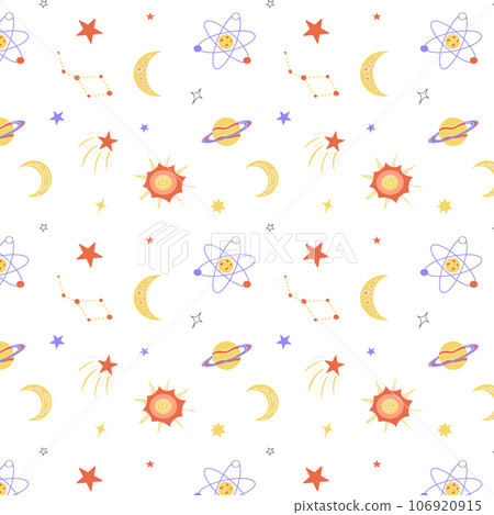 Cosmic pattern in the style of flat, planets and comets, stars and galaxies. Cosmic pattern in the style of flat, planets and comets, stars and galaxies. 106920915