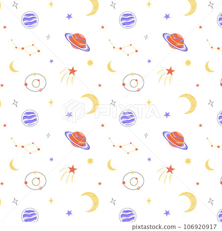 Cosmic pattern in the style of flat, planets and comets, stars and galaxies. Cosmic pattern in the style of flat, planets and comets, stars and galaxies. 106920917