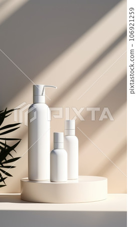 Background from a set of female professional cosmetics for face and body care. Cosmetic tubes with skin care product. Background from a set of female professional cosmetics for face and body care. Cosmetic tubes with skin care product. 106921259