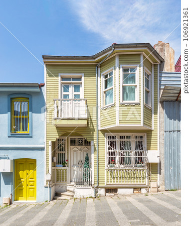 Colorful houses in Uskudar, on the Asian side of Istanbul, Turkey, painted in a variety of bright colors 106921361