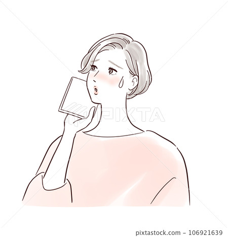 Middle-aged woman wiping sweat with a handkerchief Middle-aged woman wiping sweat with a handkerchief 106921639