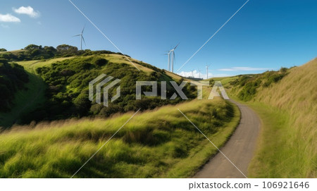 Wind turbines on the hill. green alternative energy. Generative AI 106921646