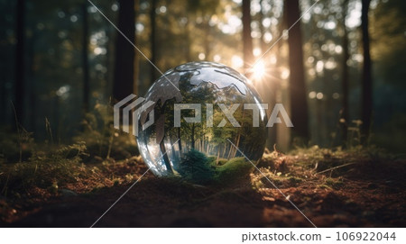 Sustainable and environment concept of clear transparent world on the ground, earth day concept. Generative AI 106922044