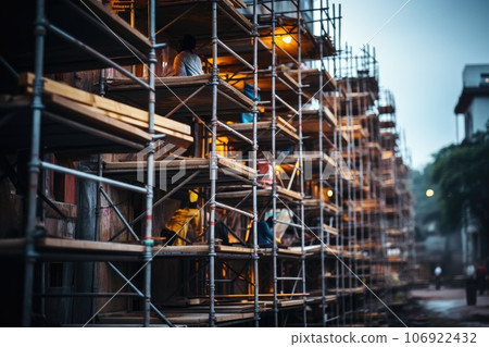 Construction scaffolding and building site. Generative AI 106922432