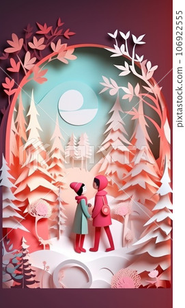 Lover and couple paper cut art with nature background. Generative AI Lover and couple paper cut art with nature background. Generative AI 106922555