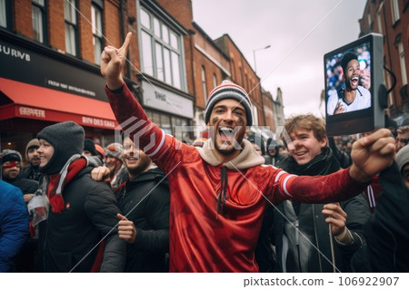 Sport fans cheer and celebrating a winning tournament in stadium. Generative AI Sport fans cheer and celebrating a winning tournament in stadium. Generative AI 106922907